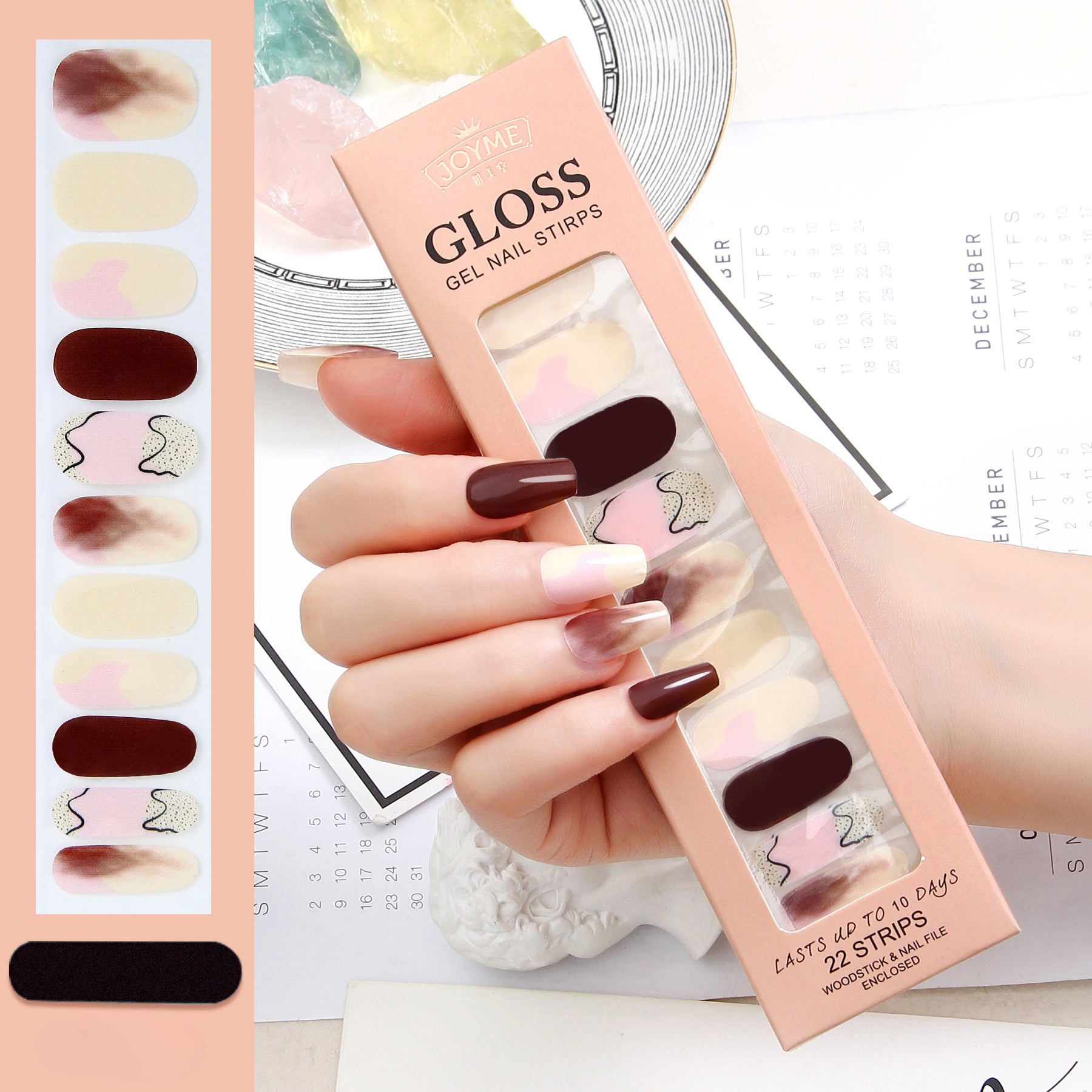 Wholesale Nail Stickers Waterproof, Baking Free, Solid Color Nail Stickers 22 Stickers ACC-NS-XKQ003