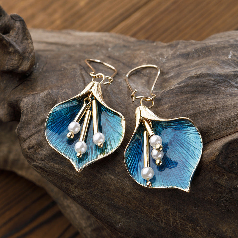 Wholesale alloy oil drop flower pearl earrings