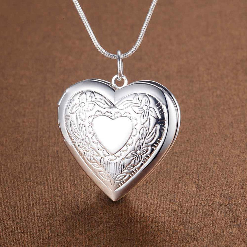 Wholesale Copper Plated Silver Jewelry Heart-shaped Photo Frame Necklace ACC-NE-YaRL001