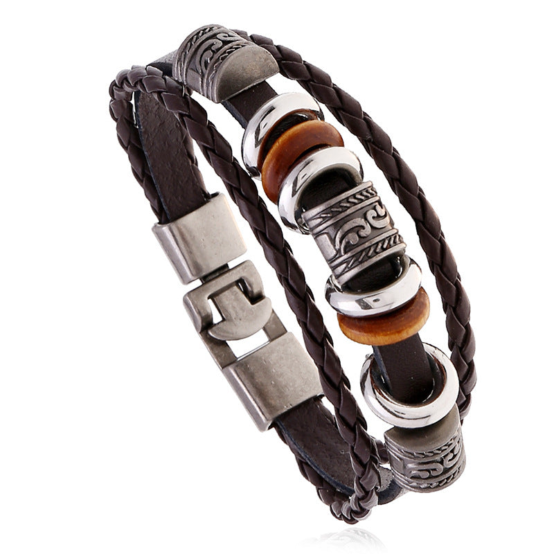 Wholesale Handmade Beaded Layered Bracelet Set Leather Bracelets Men's Bracelets ACC-BT-PK011