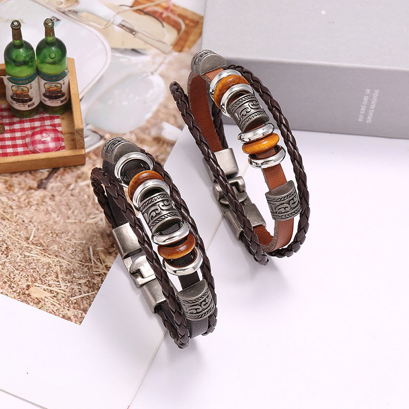 Wholesale Handmade Beaded Layered Bracelet Set Leather Bracelets Men's Bracelets ACC-BT-PK011