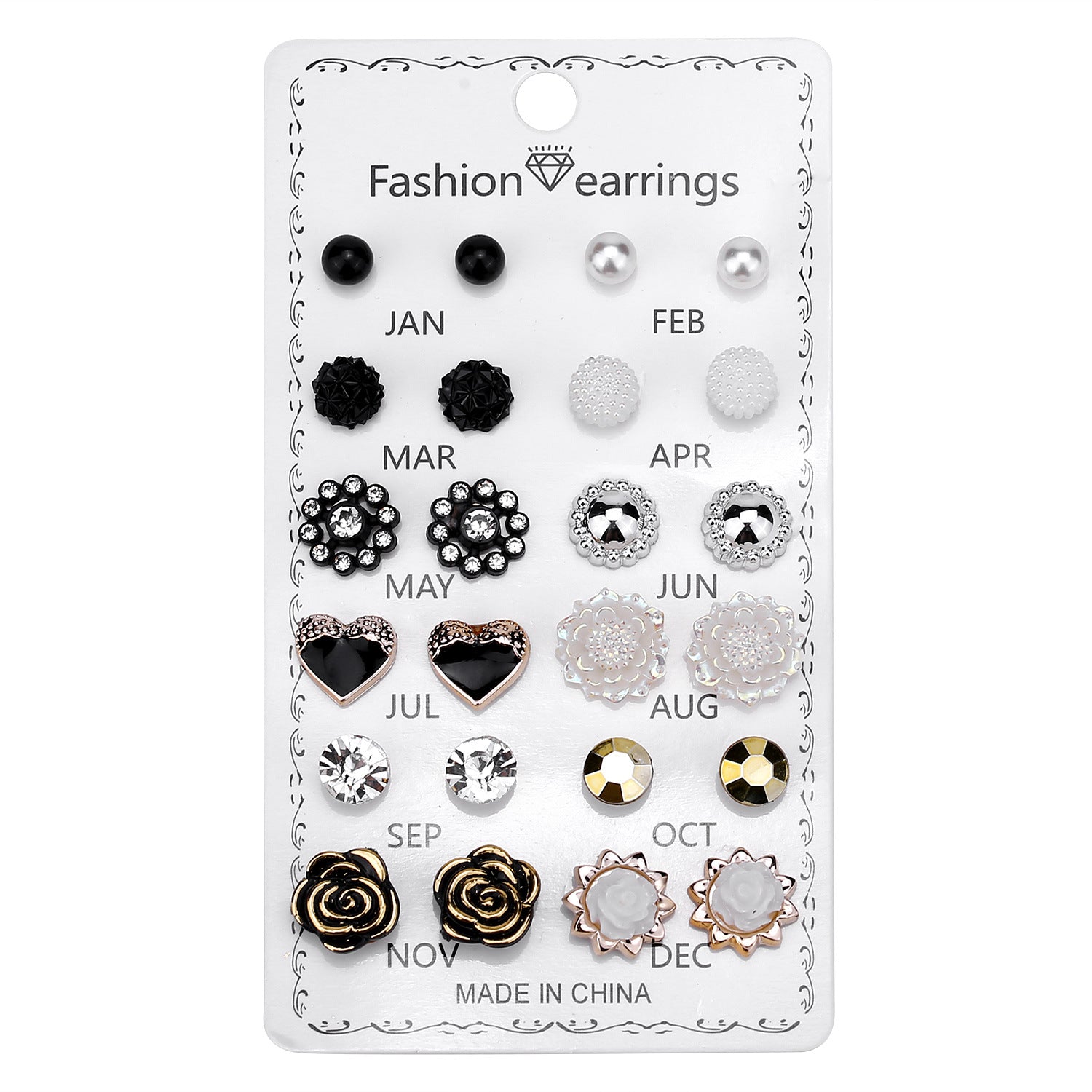 Wholesale 12 Pairs of Circular Rhinestone Crystal Flowers Earrings Set ACC-ES-FanYou006