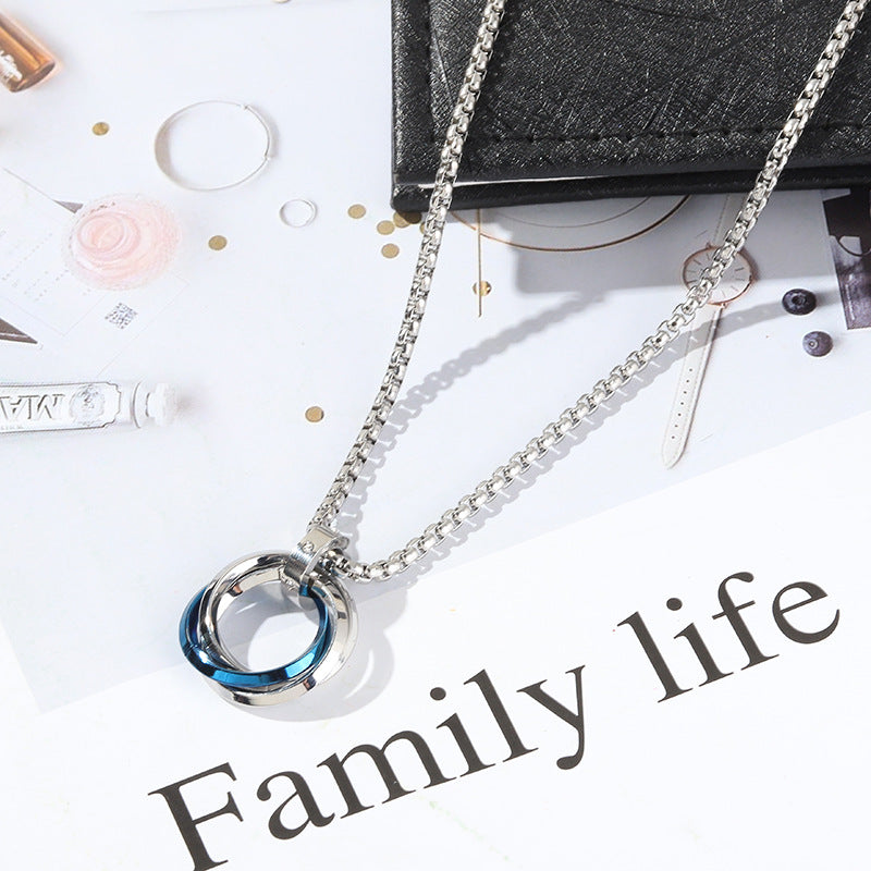 Wholesale three ring pendant stainless steel ring necklace