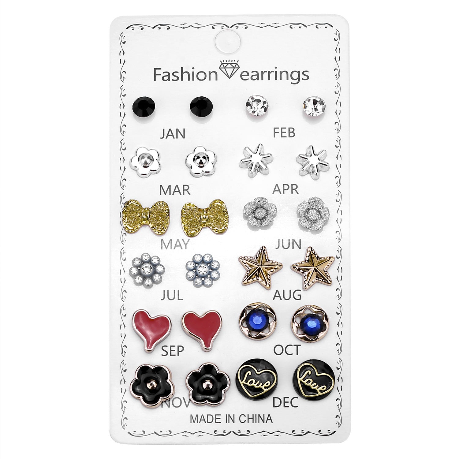 Wholesale 12 Pairs of Circular Rhinestone Crystal Flowers Earrings Set ACC-ES-FanYou006
