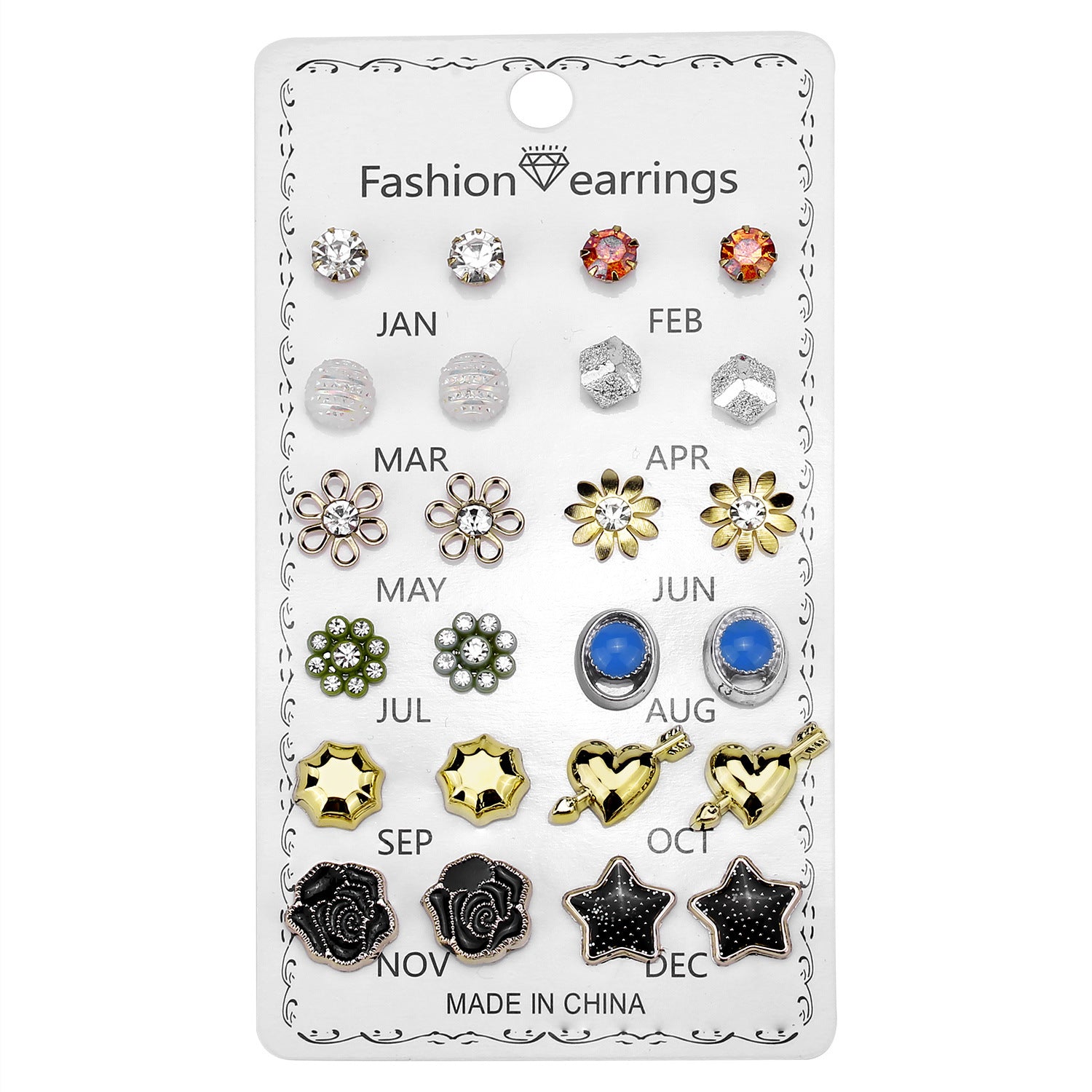 Wholesale 12 Pairs of Circular Rhinestone Crystal Flowers Earrings Set ACC-ES-FanYou006