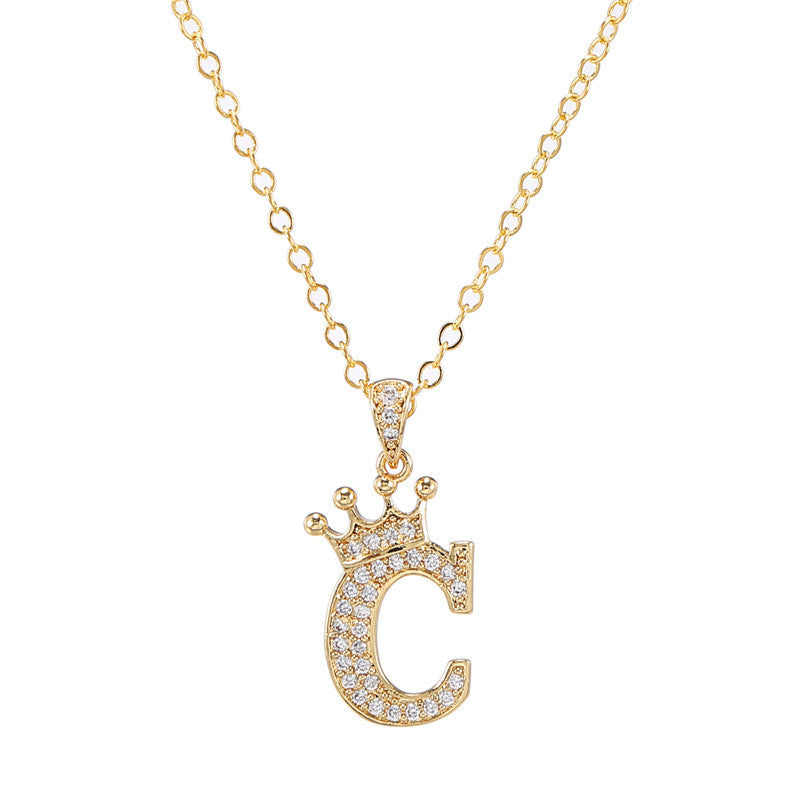 Wholesale Copper Inlaid Zircon Crown English Letter Necklaces ACC-NE-ZhuJi005