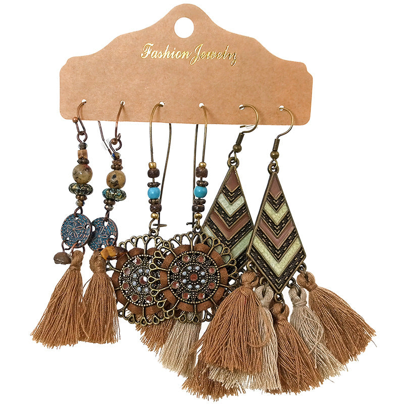 Wholesale Ethnic Bohemian Tassel Earrings Set ACC-ES-HanH016
