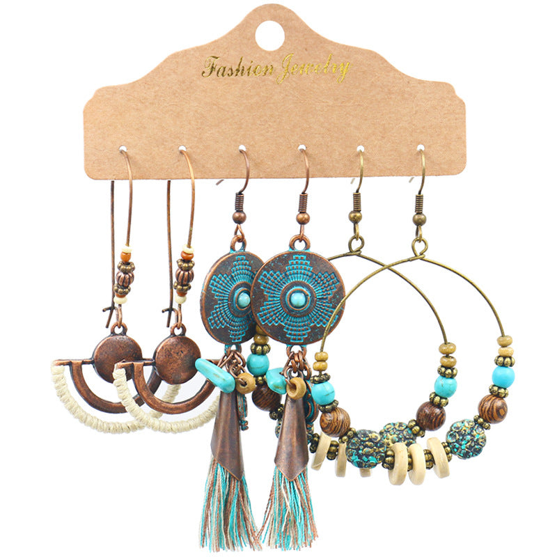 Wholesale Retro Irregular Tassel Earrings Set 3 Piece Alloy Fashion Jewelry for Boutique Resale