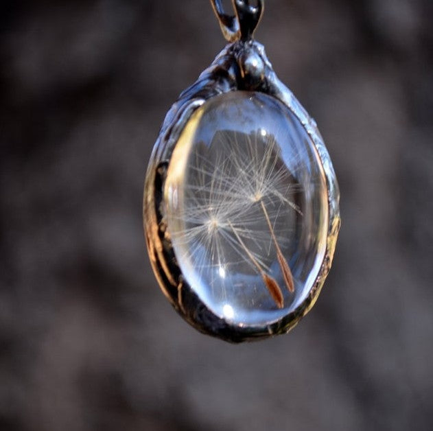 Wholesale Glass Gem Necklace Dandelion Seed Oval Pendant Fashion Jewelry Accessory