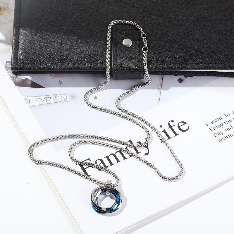 Wholesale three ring pendant stainless steel ring necklace