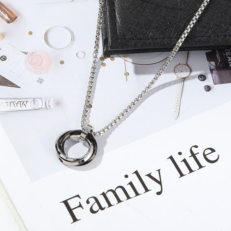 Wholesale three ring pendant stainless steel ring necklace