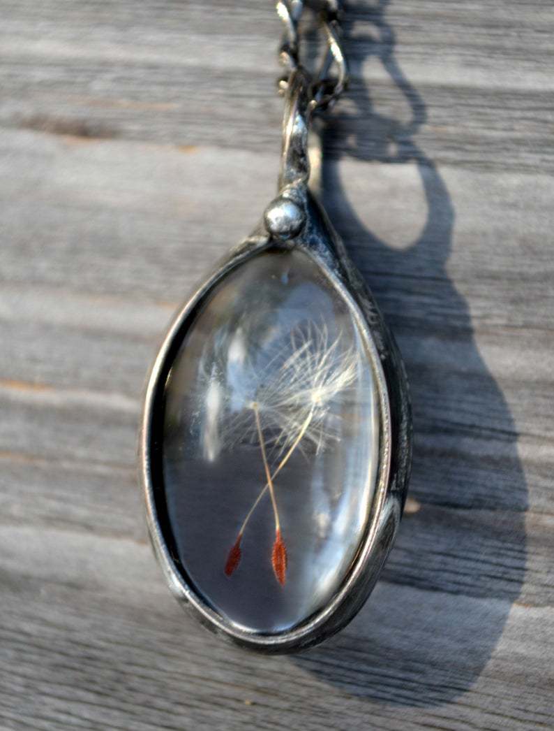 Wholesale Glass Gem Necklace Dandelion Seed Oval Pendant Fashion Jewelry Accessory