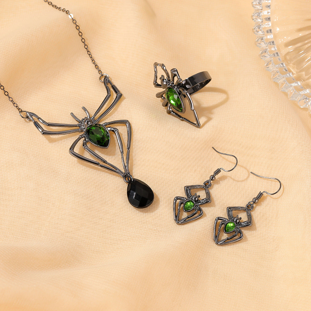 Wholesale   Design Jewelry Set - Retro Green Alloy Necklace Earrings Ring Party Jewelry Accessory