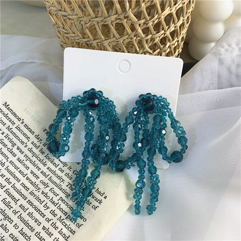 Wholesale Handmade Beaded Woven Crystal Bowknot Metal Earrings ACC-ES-ZongMei002