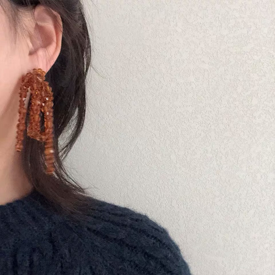 Wholesale Handmade Beaded Woven Crystal Bowknot Metal Earrings ACC-ES-ZongMei002