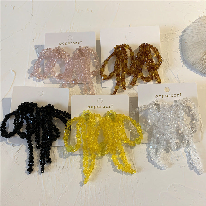 Wholesale Handmade Beaded Woven Crystal Bowknot Metal Earrings ACC-ES-ZongMei002