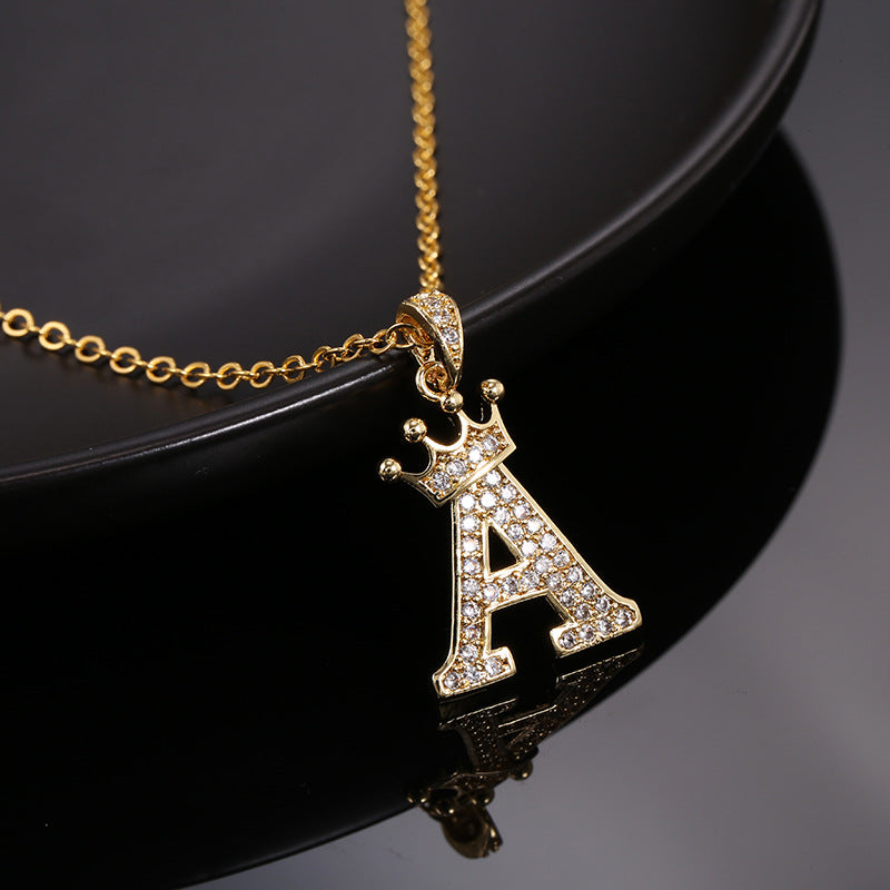 Wholesale Copper Inlaid Zircon Crown English Letter Necklaces ACC-NE-ZhuJi005