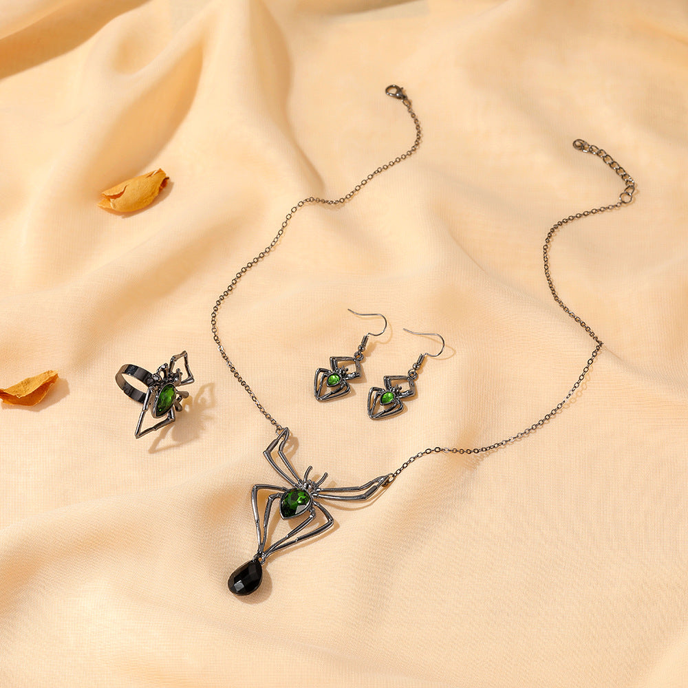 Wholesale   Design Jewelry Set - Retro Green Alloy Necklace Earrings Ring Party Jewelry Accessory