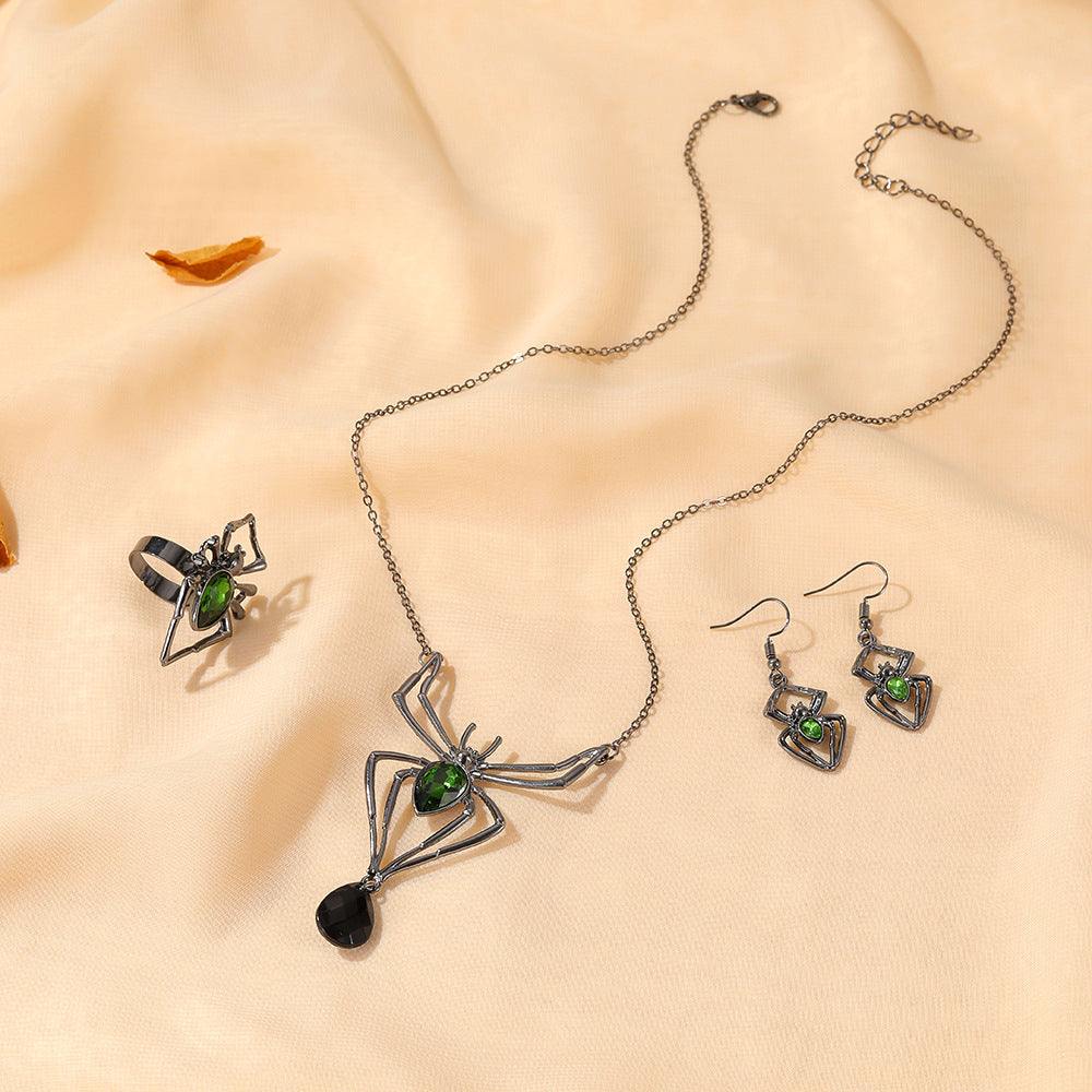Wholesale   Design Jewelry Set - Retro Green Alloy Necklace Earrings Ring Party Jewelry Accessory