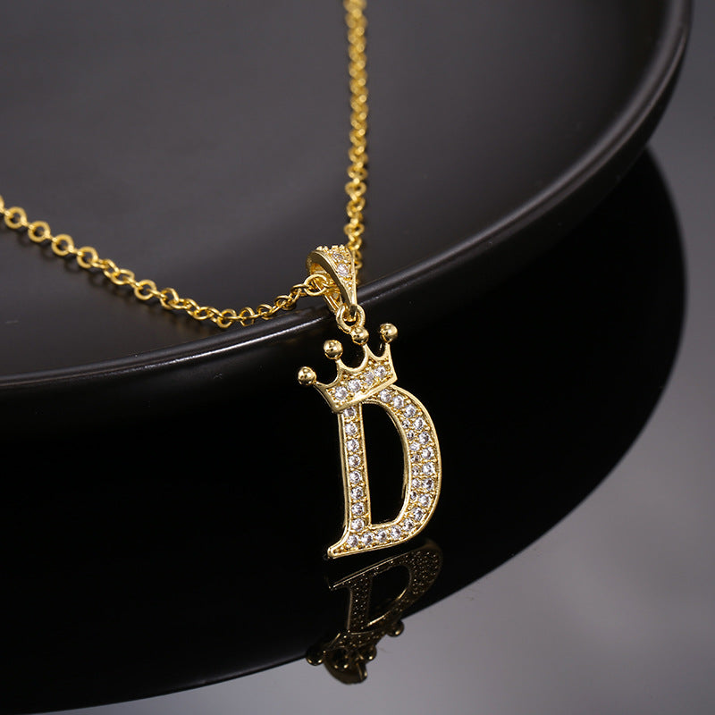 Wholesale Copper Inlaid Zircon Crown English Letter Necklaces ACC-NE-ZhuJi005