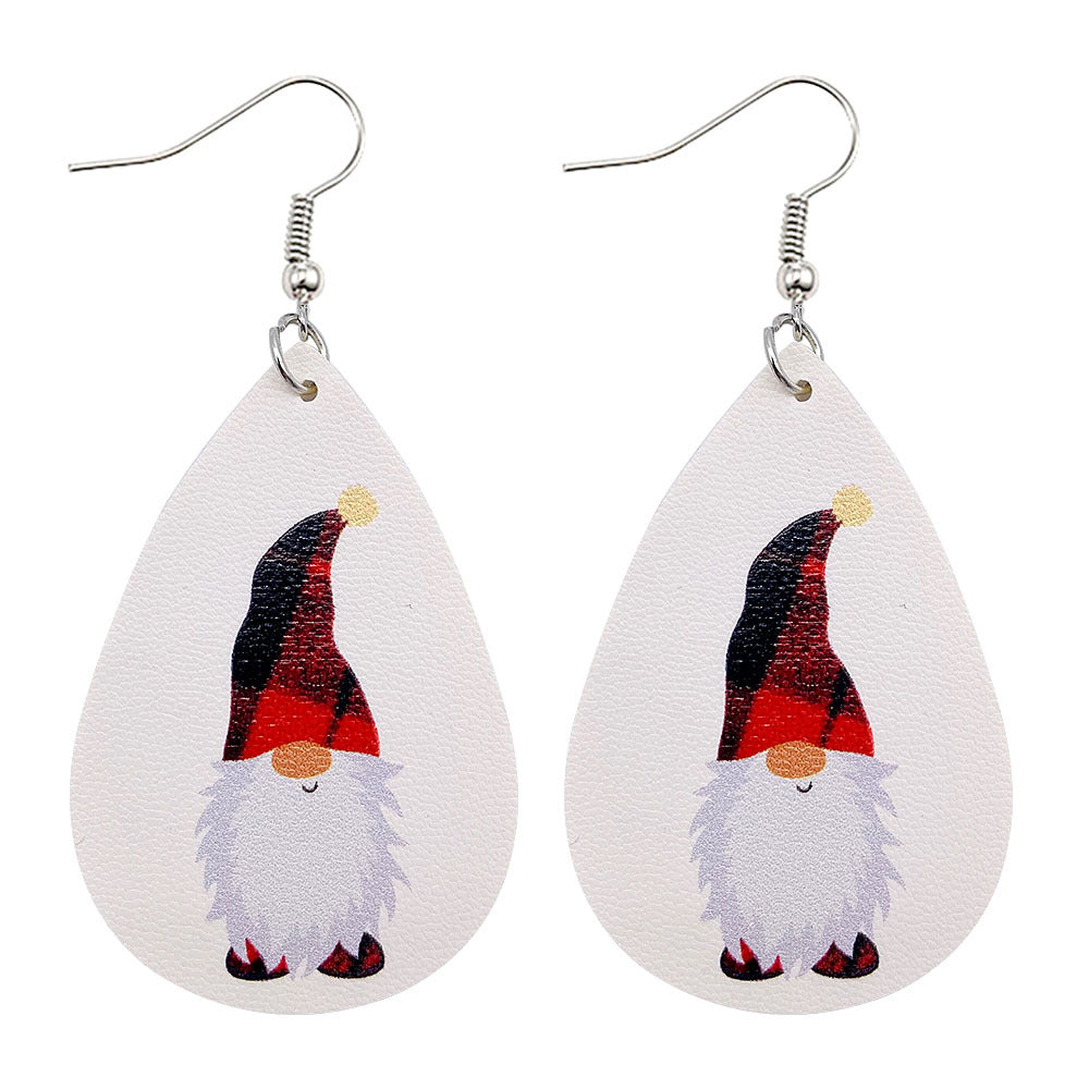 Wholesale Christmas  Drop-Shaped  Dwarf Printed Leather Earrings