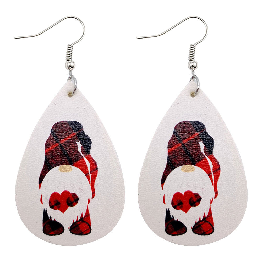 Wholesale Christmas  Drop-Shaped  Dwarf Printed Leather Earrings