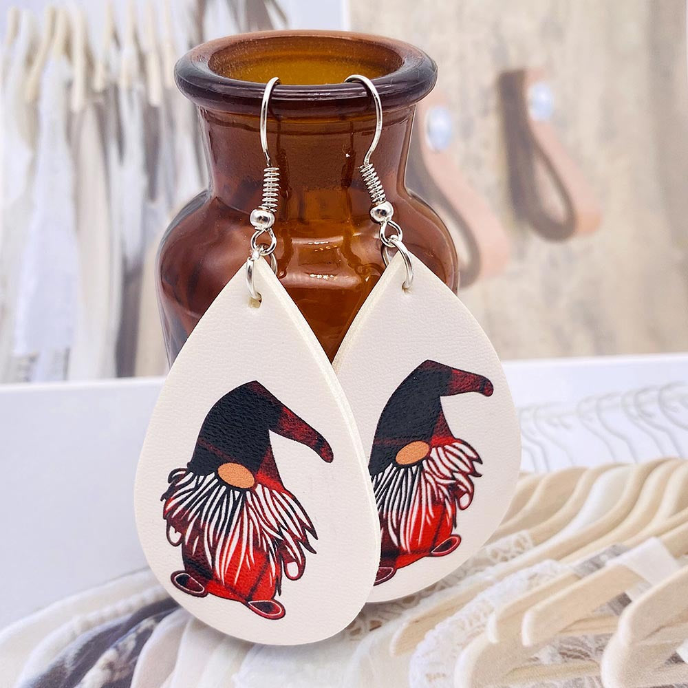 Wholesale Christmas  Drop-Shaped  Dwarf Printed Leather Earrings