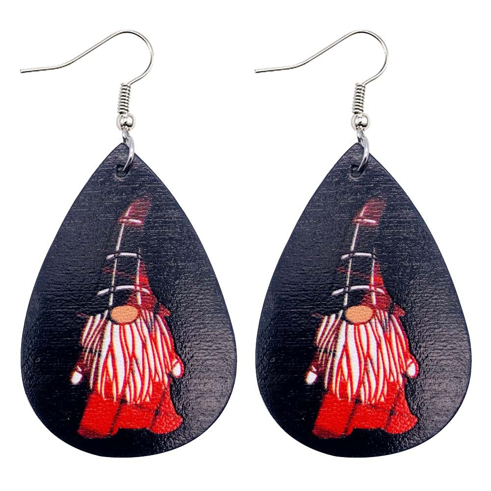 Wholesale Christmas  Drop-Shaped  Dwarf Printed Leather Earrings
