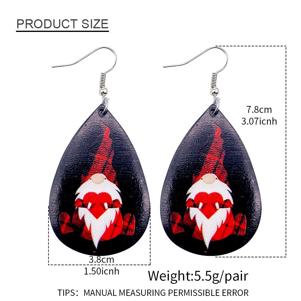 Wholesale Christmas  Drop-Shaped  Dwarf Printed Leather Earrings