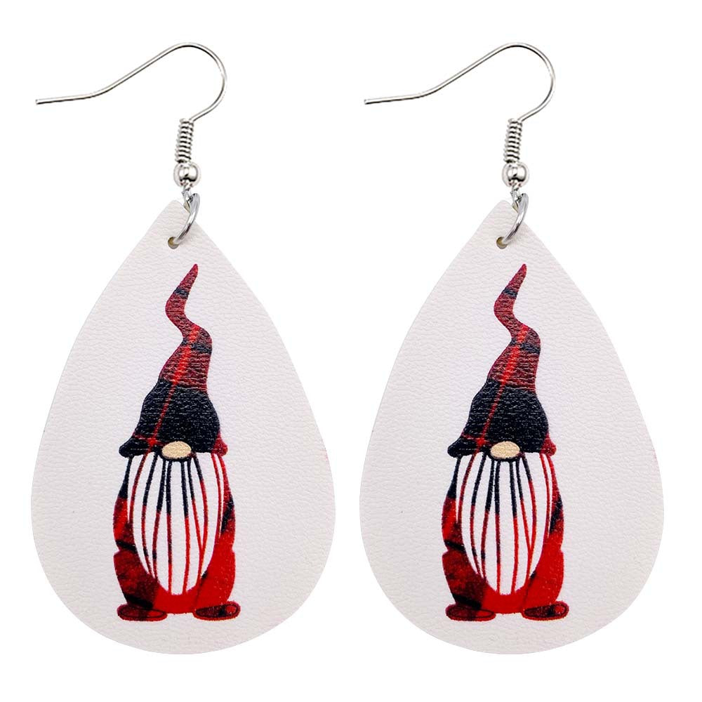 Wholesale Christmas  Drop-Shaped  Dwarf Printed Leather Earrings
