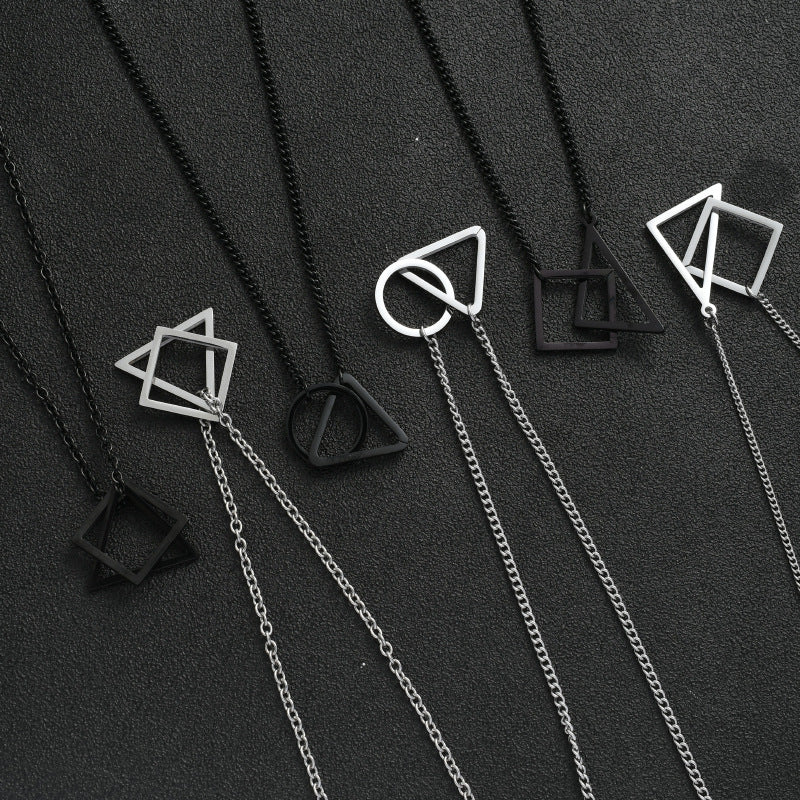 Wholesale  Irregular Triangle Square Combination Pendant Titanium Steel  Necklace