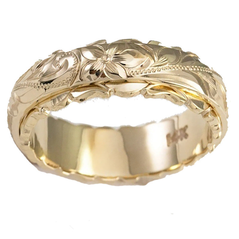 Wholesale Carved Flower Ring for Women Gold Alloy Jewelry Accessory Wedding Anniversary Gift Boutique Resale