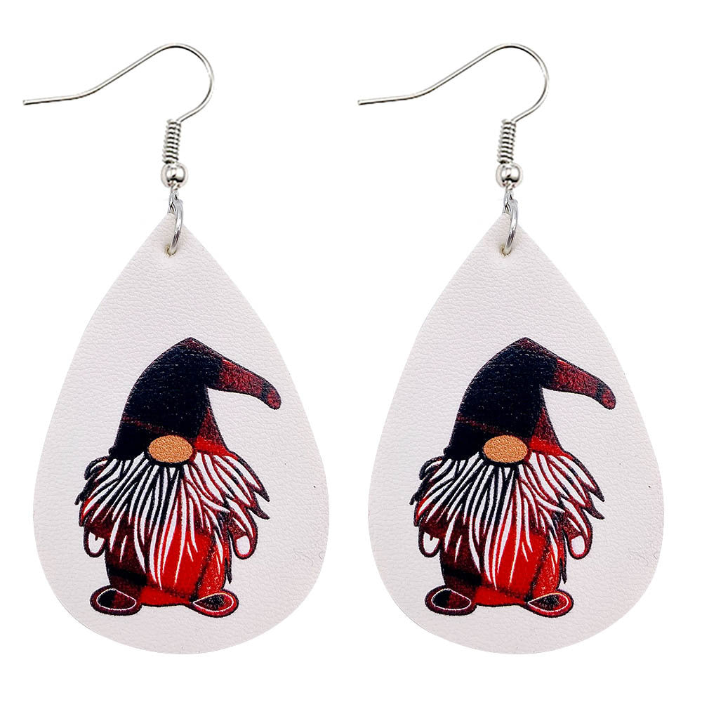 Wholesale Christmas  Drop-Shaped  Dwarf Printed Leather Earrings