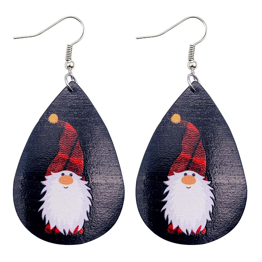 Wholesale Christmas  Drop-Shaped  Dwarf Printed Leather Earrings