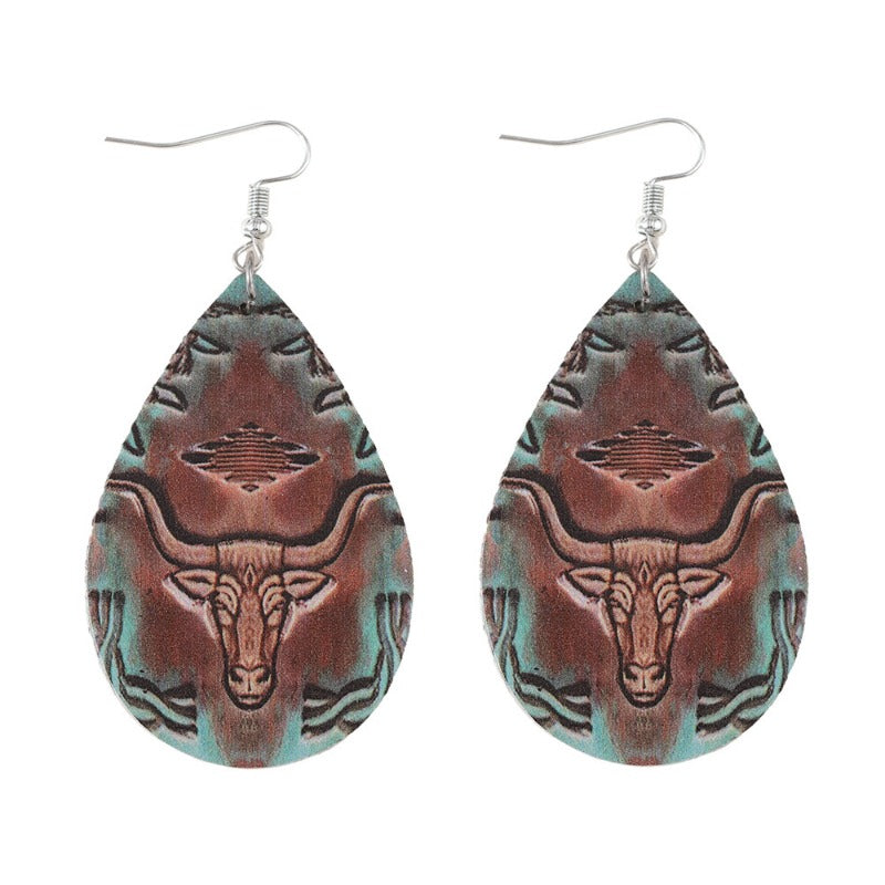 Wholesale Western Style Bull Head Sunflower Leopard Print Party Earrings ACC-ES-ChuLian126