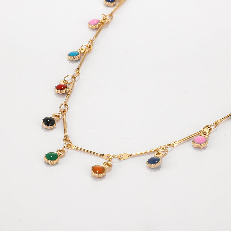 Wholesale Bohemian cute multi-colored stone chain necklace