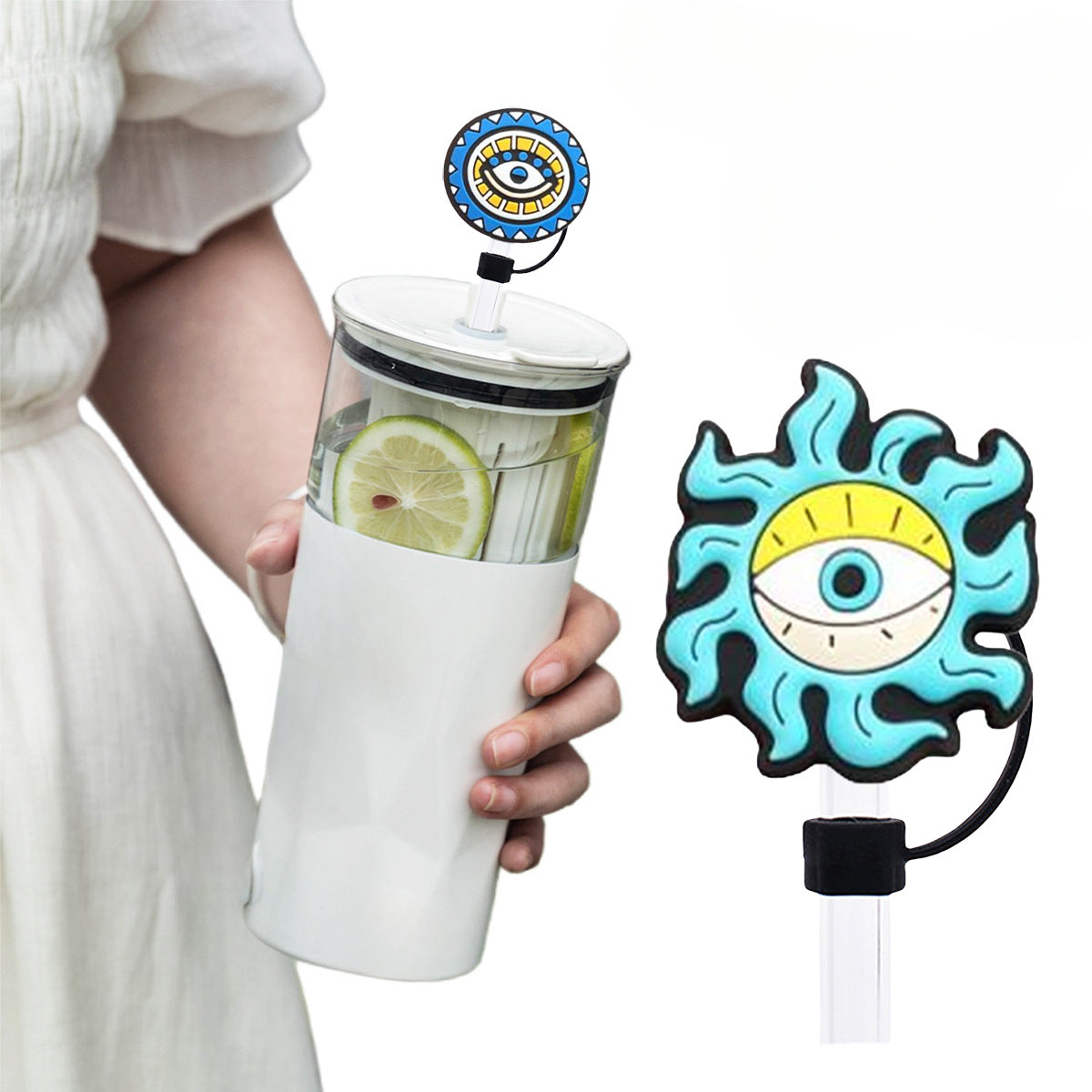 Wholesale 50pcs 10mm Straw Cover Devil Eye Silicone Straw Caps for Cup Decoration Straw Tube Cap ACC-SCR-SSL001