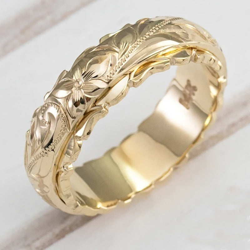 Wholesale Carved Flower Ring for Women Gold Alloy Jewelry Accessory Wedding Anniversary Gift Boutique Resale