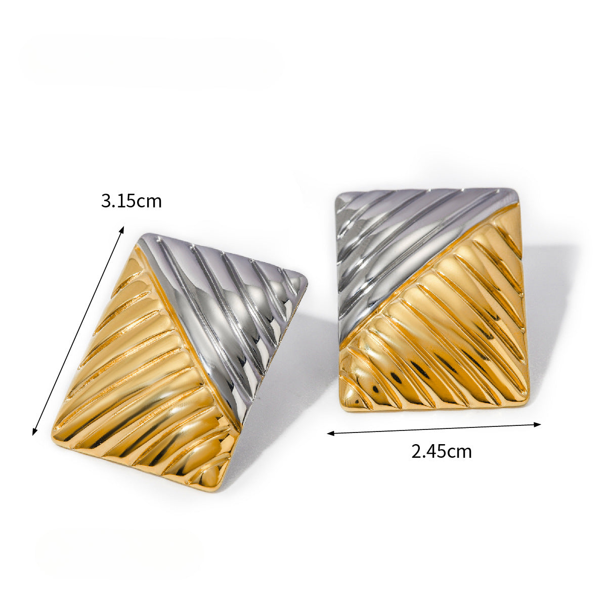 Wholesale 18k Gold Gold and Silver Color Matching Earrings Square Texture Titanium Steel Earrings ACC-ES-JieDing003
