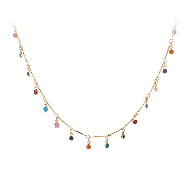 Wholesale Bohemian cute multi-colored stone chain necklace