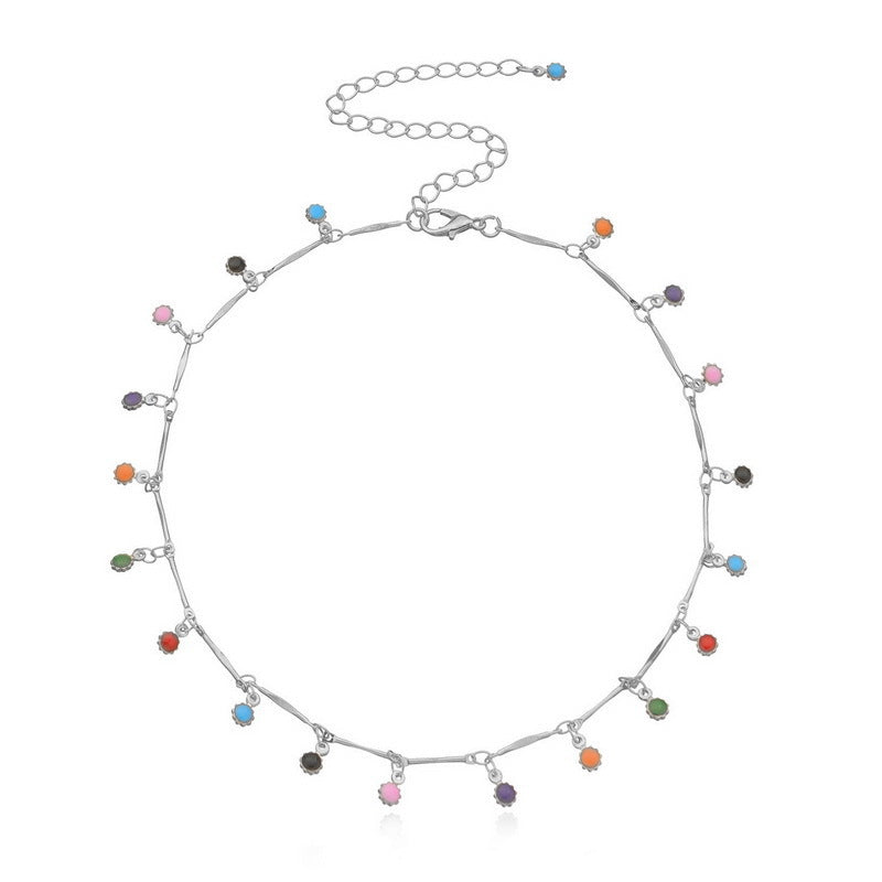 Wholesale Bohemian cute multi-colored stone chain necklace