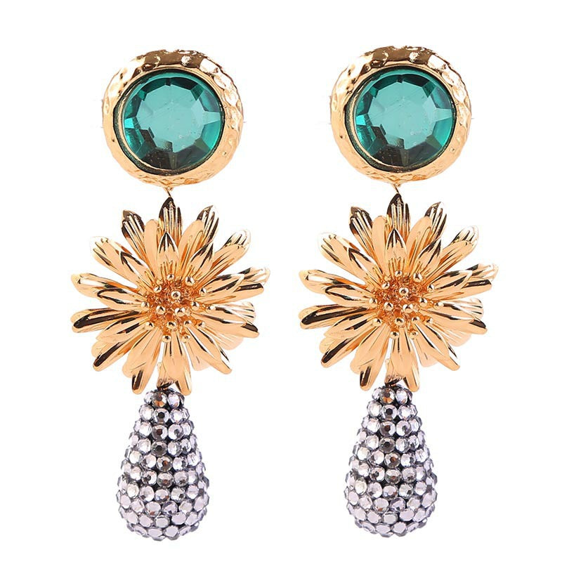 Wholesale Alloy Flower Water Drop Full Diamond Earrings