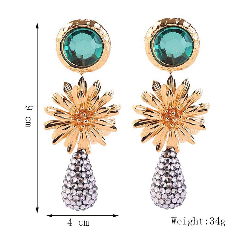 Wholesale Alloy Flower Water Drop Full Diamond Earrings