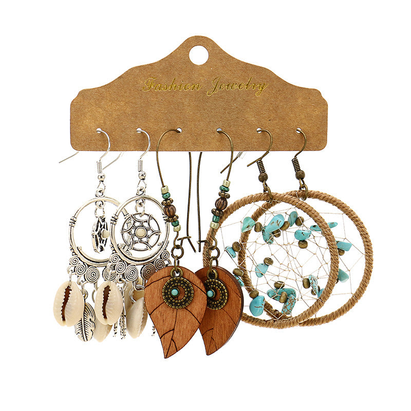 Wholesale Retro Oil Drop Earrings Set - Three-Piece Metal Fashion Accessory for Boutique Resale