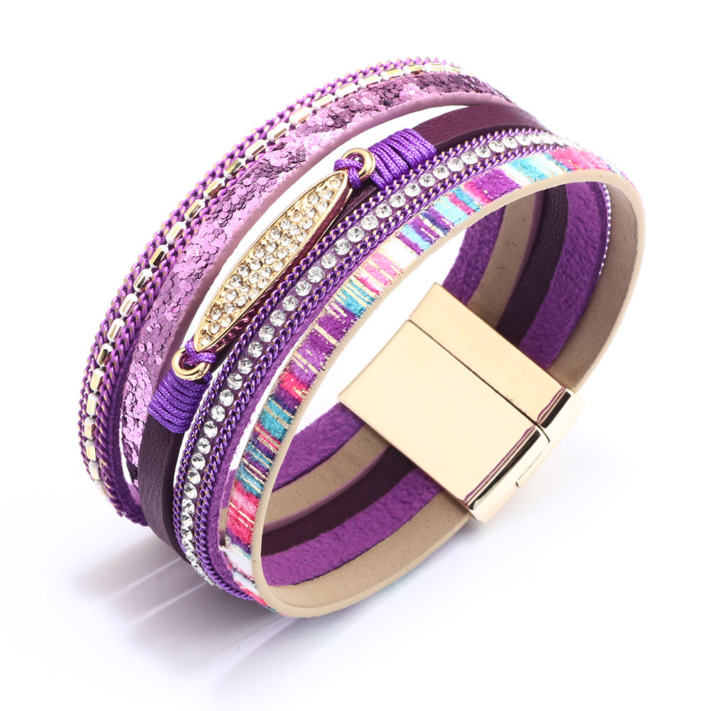 Wholesale multi-layer colorful bohemian magnetic clasp leather bracelet