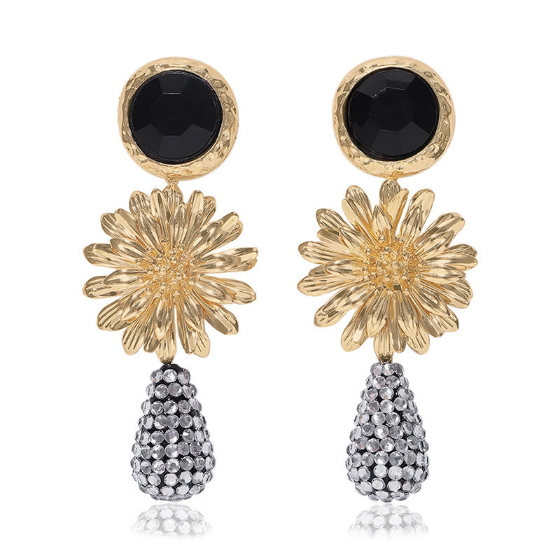 Wholesale Alloy Flower Water Drop Full Diamond Earrings