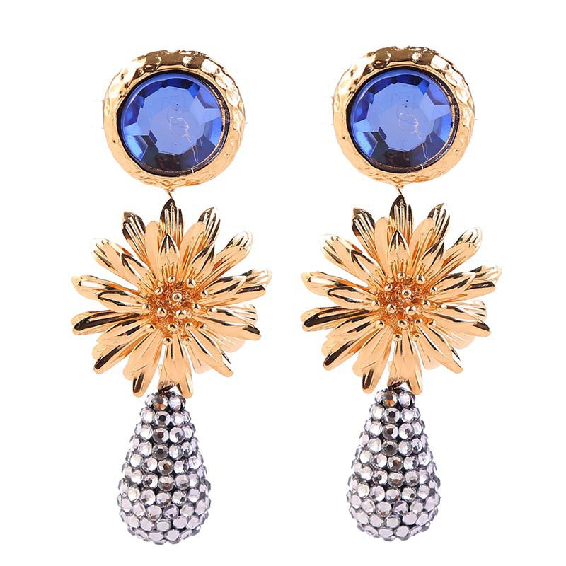Wholesale Alloy Flower Water Drop Full Diamond Earrings