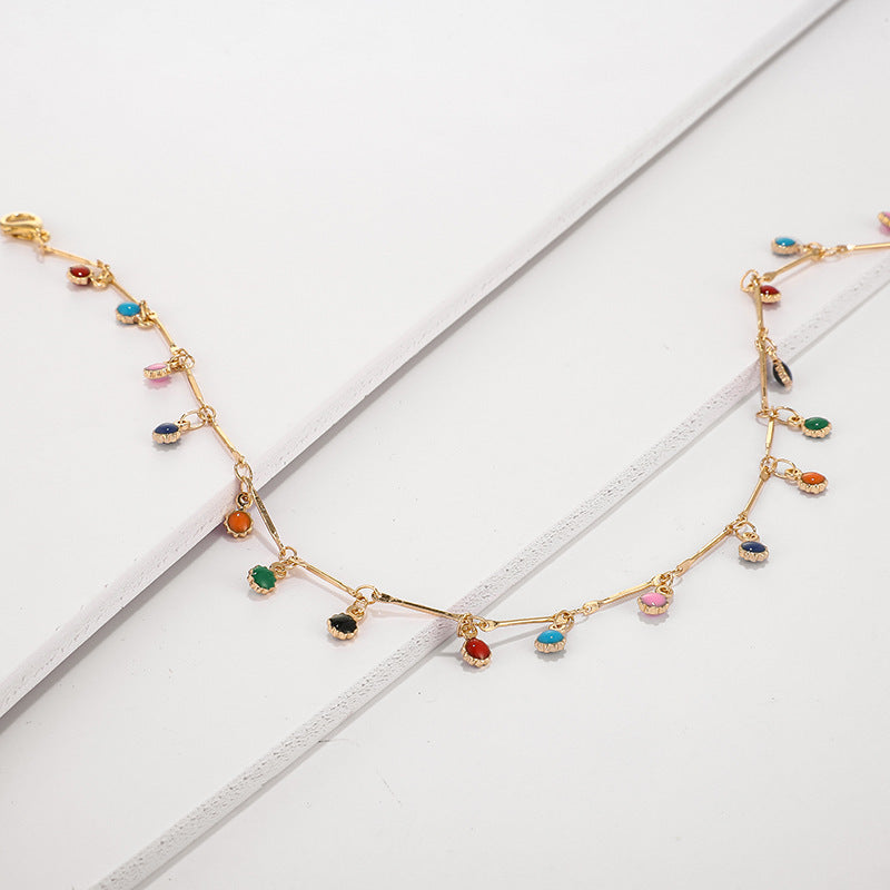 Wholesale Bohemian cute multi-colored stone chain necklace