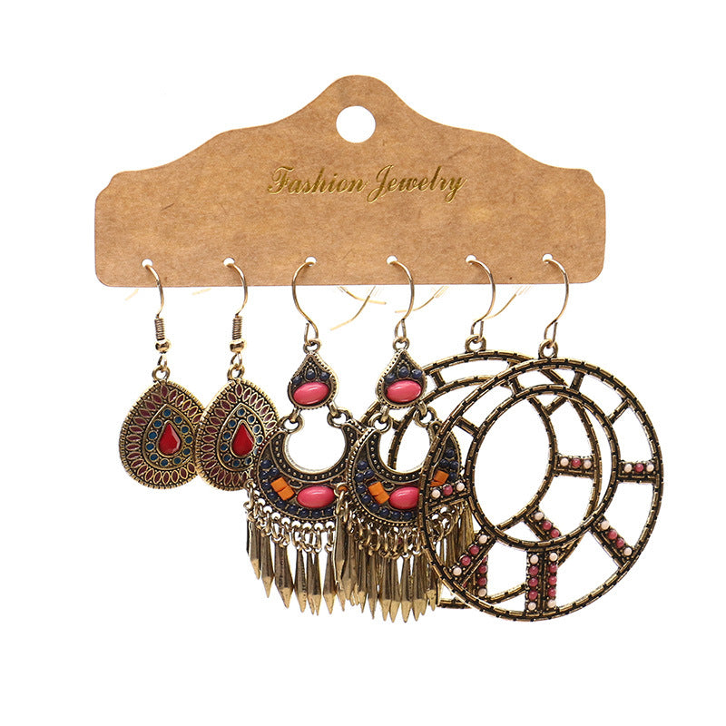 Wholesale Retro Oil Drop Earrings Set - Three-Piece Metal Fashion Accessory for Boutique Resale