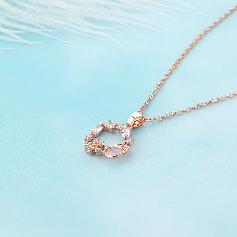 Wholesale Tulip Zircon Necklace Flower Pendant Rose Gold Clavicle Chain